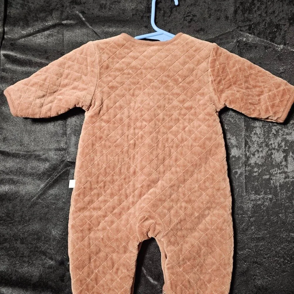 Y2K Baby Gap Quilted Velour Romper – Neutral Brown – Newborn‎ 0–3M